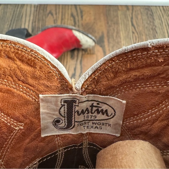 Vintage 1970s Justin Boots red and white leather western boots size 5.5 - Picture 7 of 9
